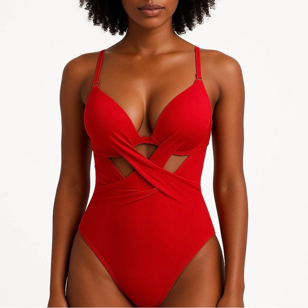 SHEIN Bold Red Cutout One Piece Swimsuit